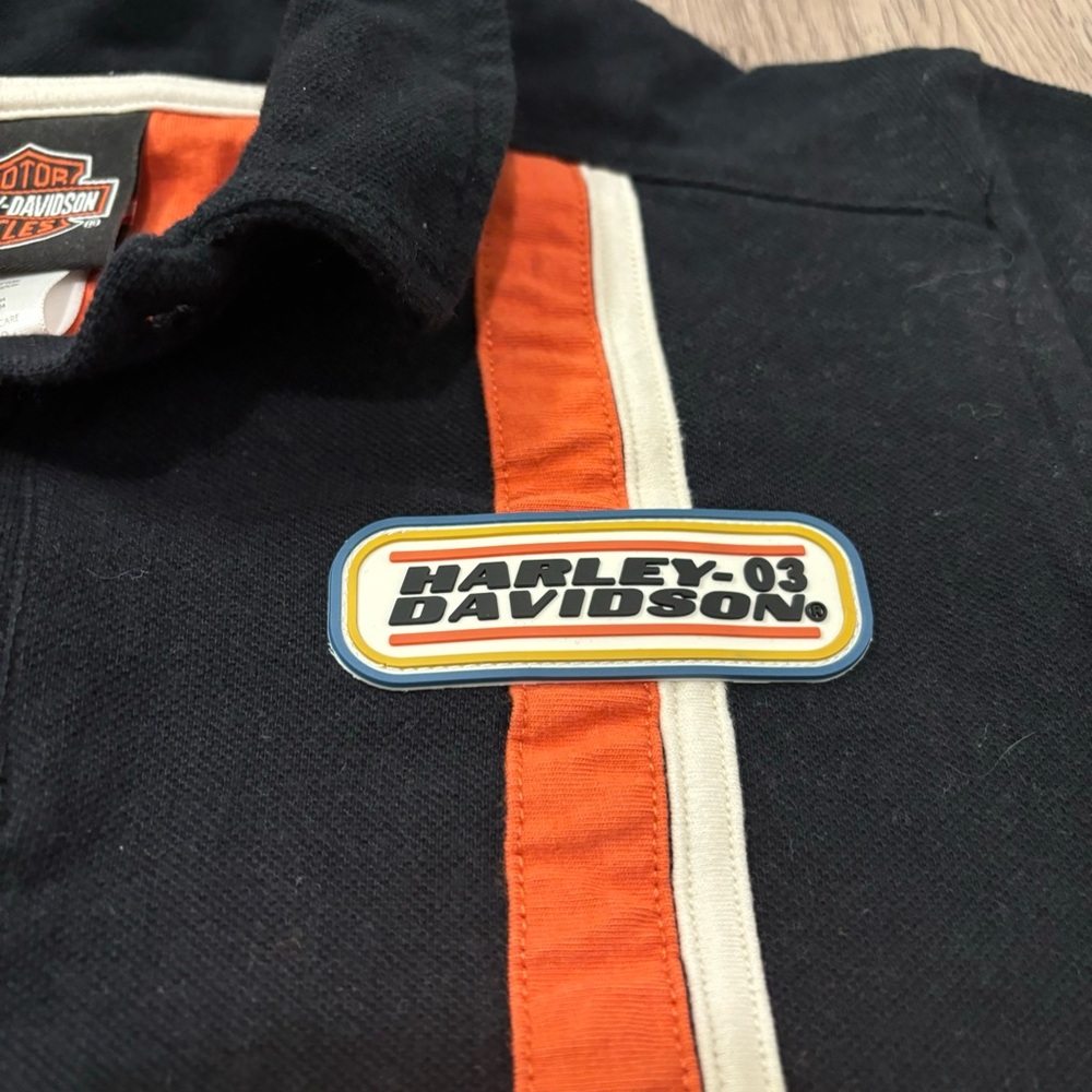 Vtg‎ Harley Davidson Polo Shirt Retro Black/Orange Stripe Logo Boys XL (12-14) - Picture 5 of 5